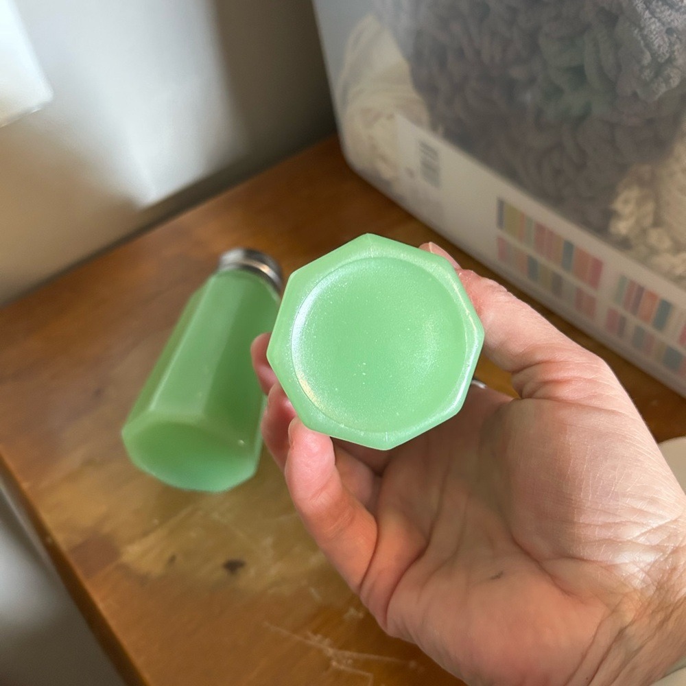 Green Glass Salt and Pepper Shakers - Picture 6 of 7